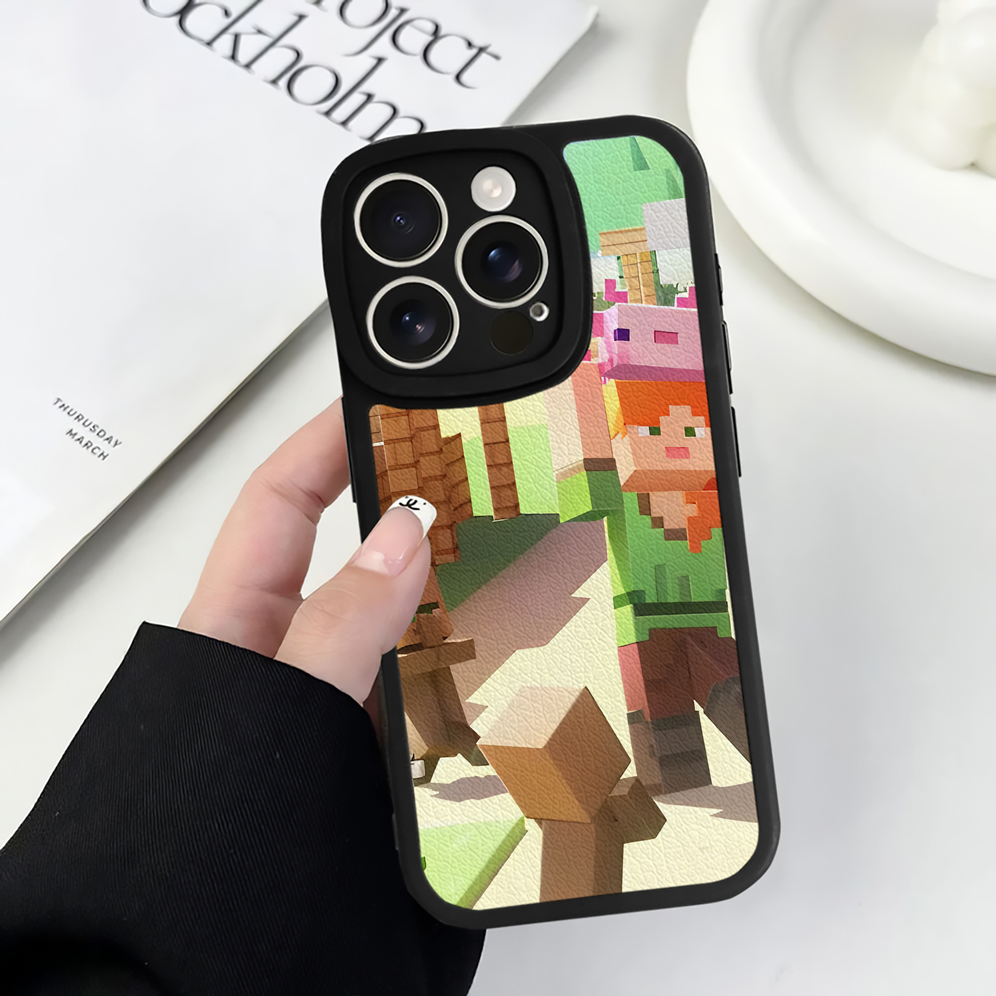 （画像用） マインクラフト ブロックの世界 Minecraft MC Block world 【iPhone 16シリーズ対応】シリコンスマホケース（レザー調） 材質：シリコン